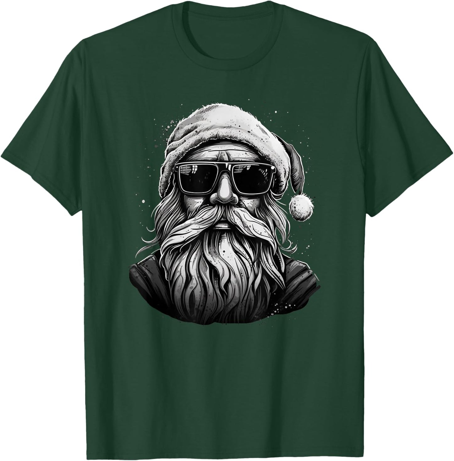Funny Cool Santa Face Hipster with Beard & Glasses Christmas T-Shirt - T-Shirt | Forest