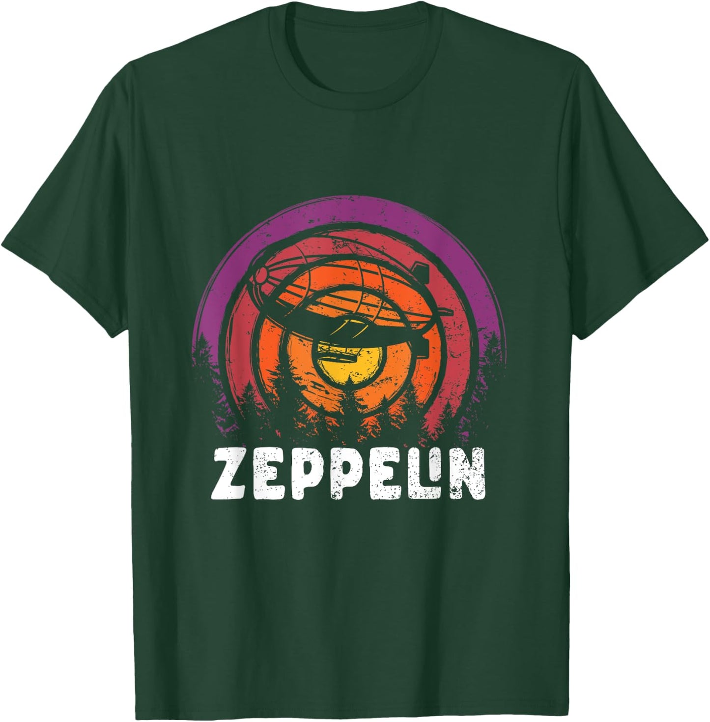 Retro Zeppelin 70s 80s Dirigible Airship Zepelin Zepplin T-Shirt - T-Shirt | Forest