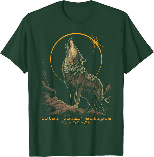 2024 Total Solar Eclipse April 8 Wolf T-Shirt - T-Shirt | Forest