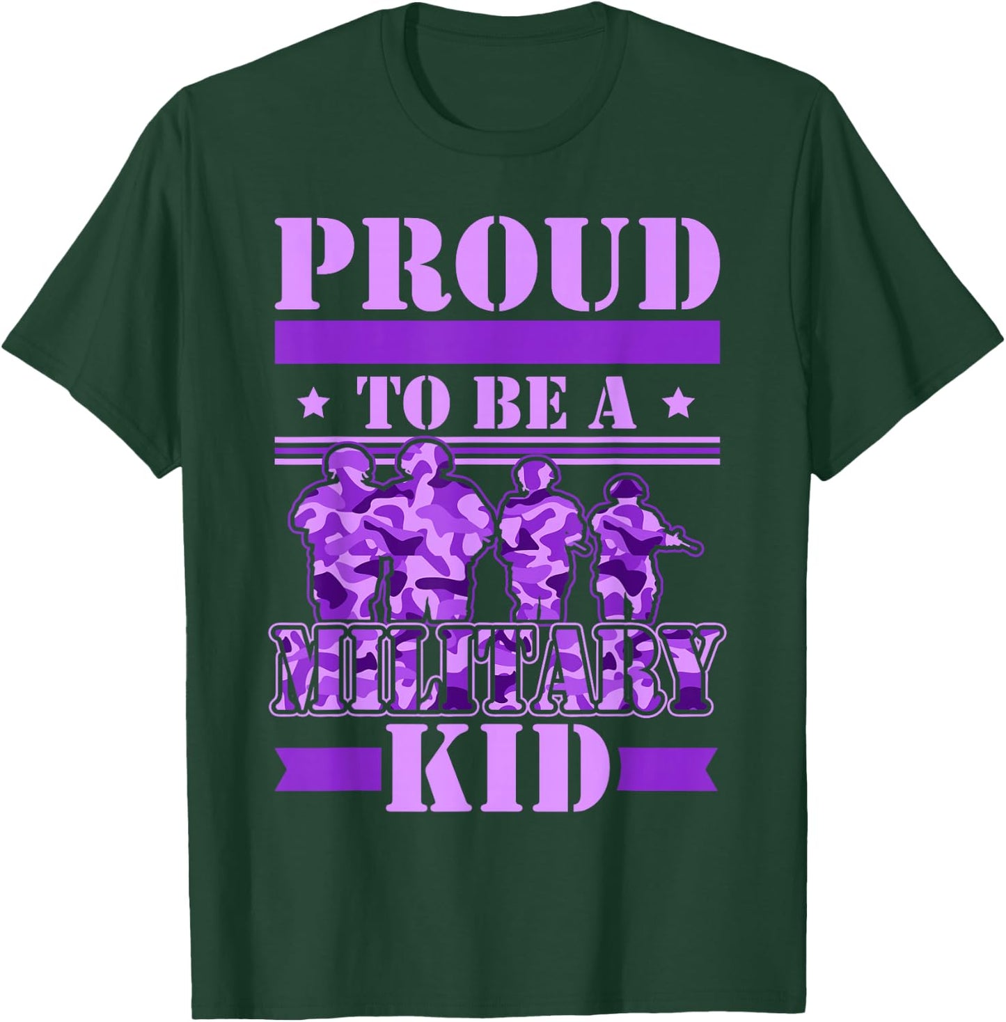 Proud To Be A Military Kid Military Child Month Kids T-Shirt - T-Shirt | Forest