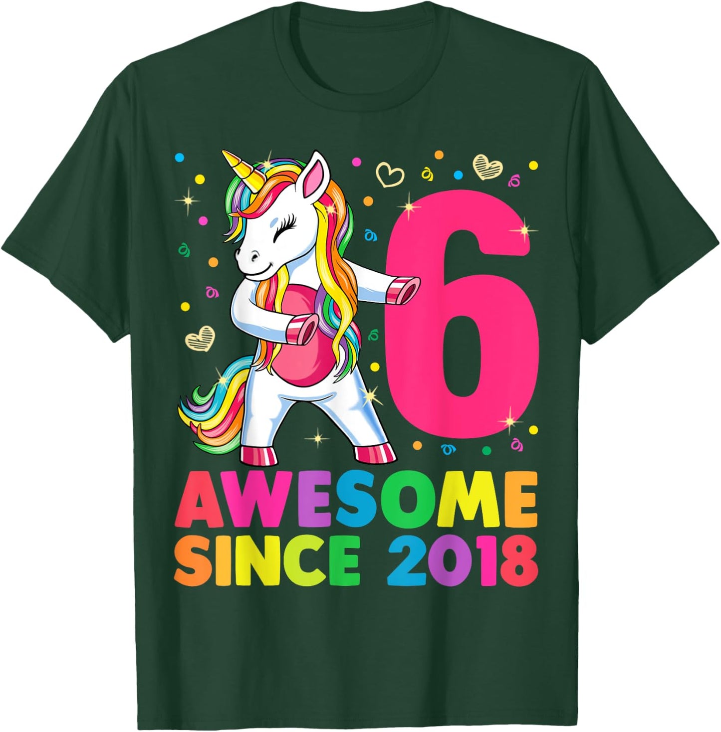 6 Years Old Unicorn Flossing 6th Birthday Girl Unicorn Party T-Shirt - T-Shirt | Forest