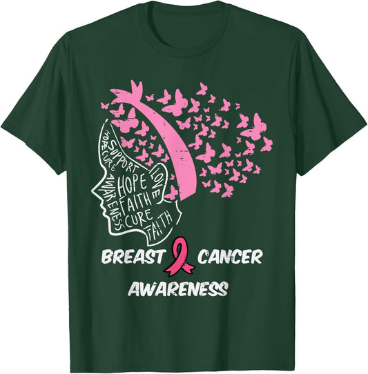 Butterfly Pink Ribbon Woman Breast Cancer Awareness Women T-Shirt - T-Shirt | Forest