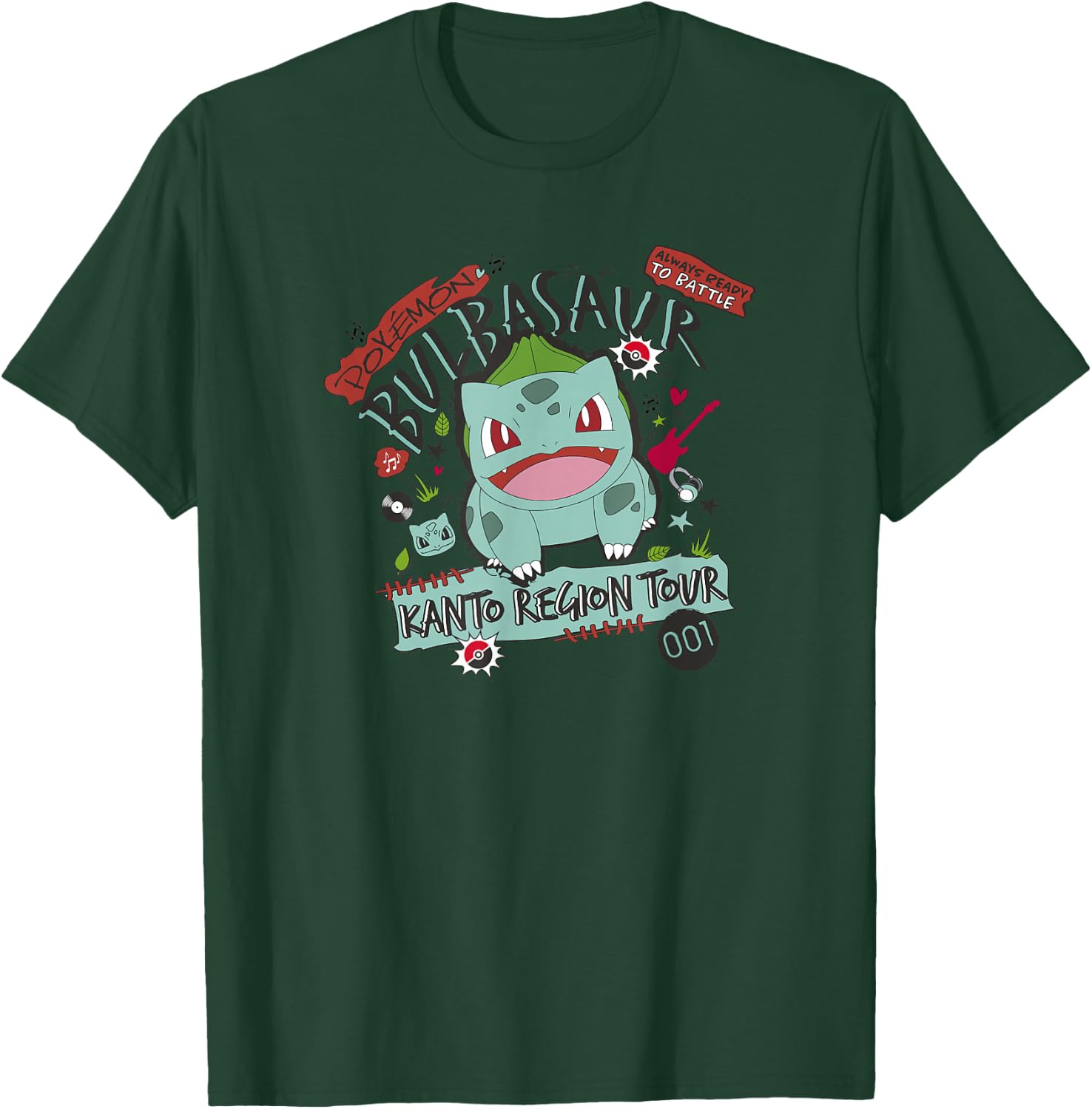 Pokémon Bulbasaur 001 Kanto Region Tour Music Poster T-Shirt - T-Shirt | Forest