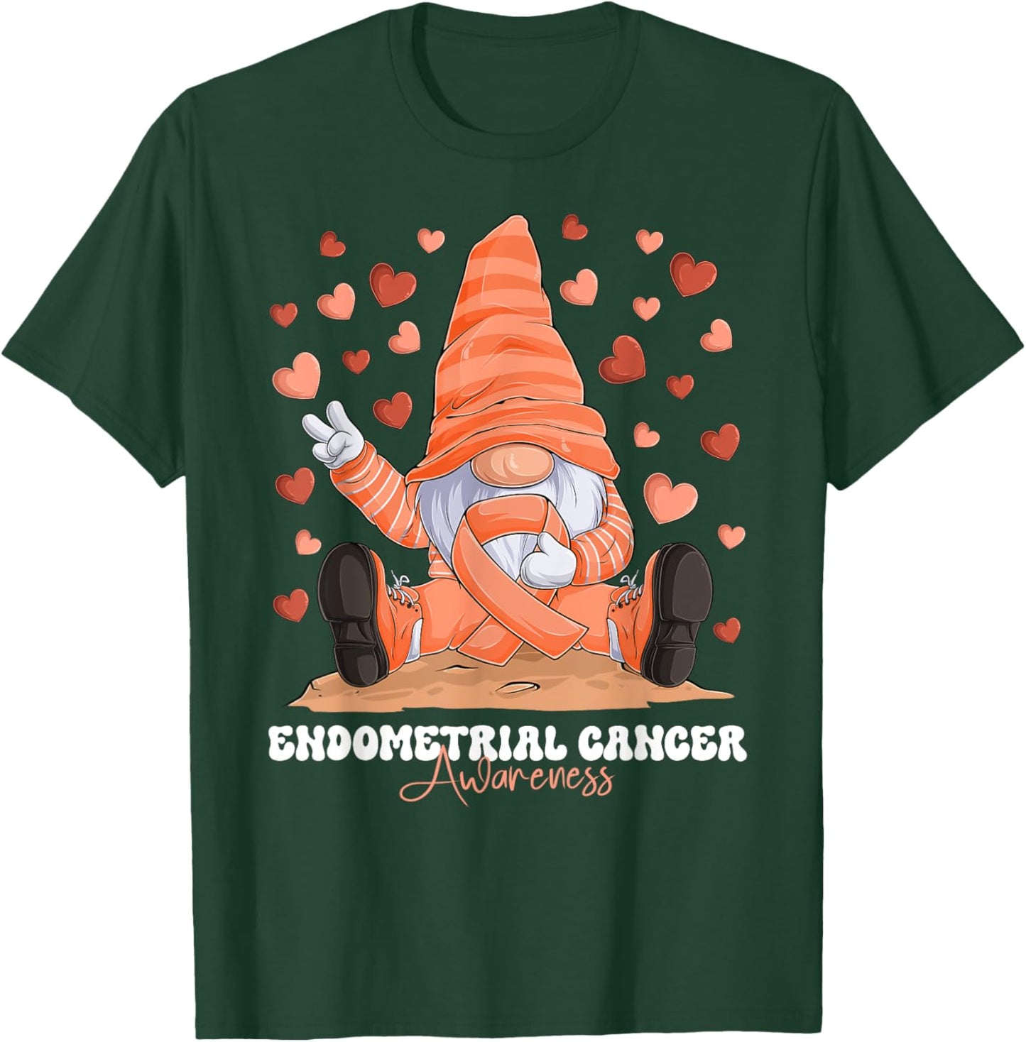 Endometrial Cancer Awareness Month Peach Ribbon Gnome T-Shirt - T-Shirt | Forest