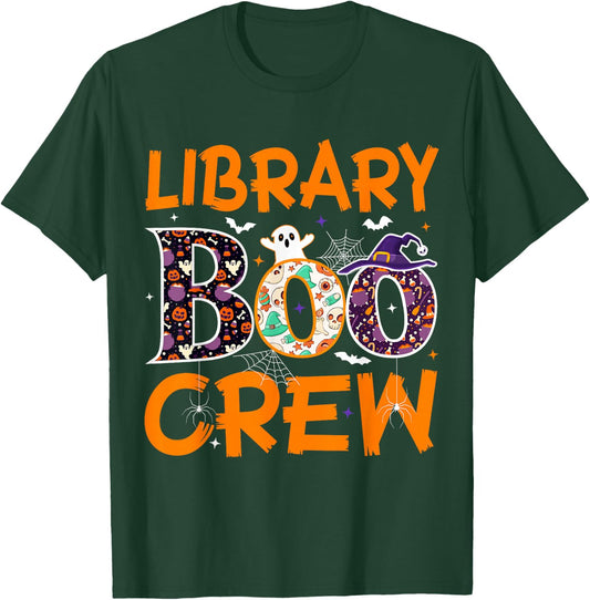 Library Boo Crew Book Lovers Funny Halloween Library Ghost T-Shirt - T-Shirt | Forest