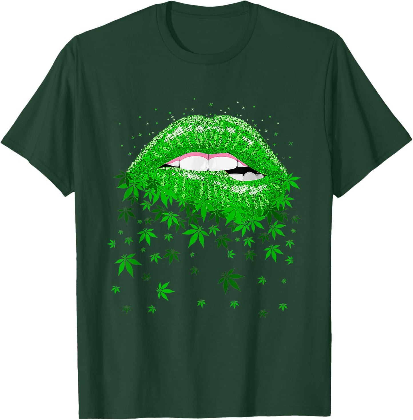 Funny Sexy Lips Cannabis Marijuana Weed Pot Leaf Lover T-Shirt - T-Shirt | Forest