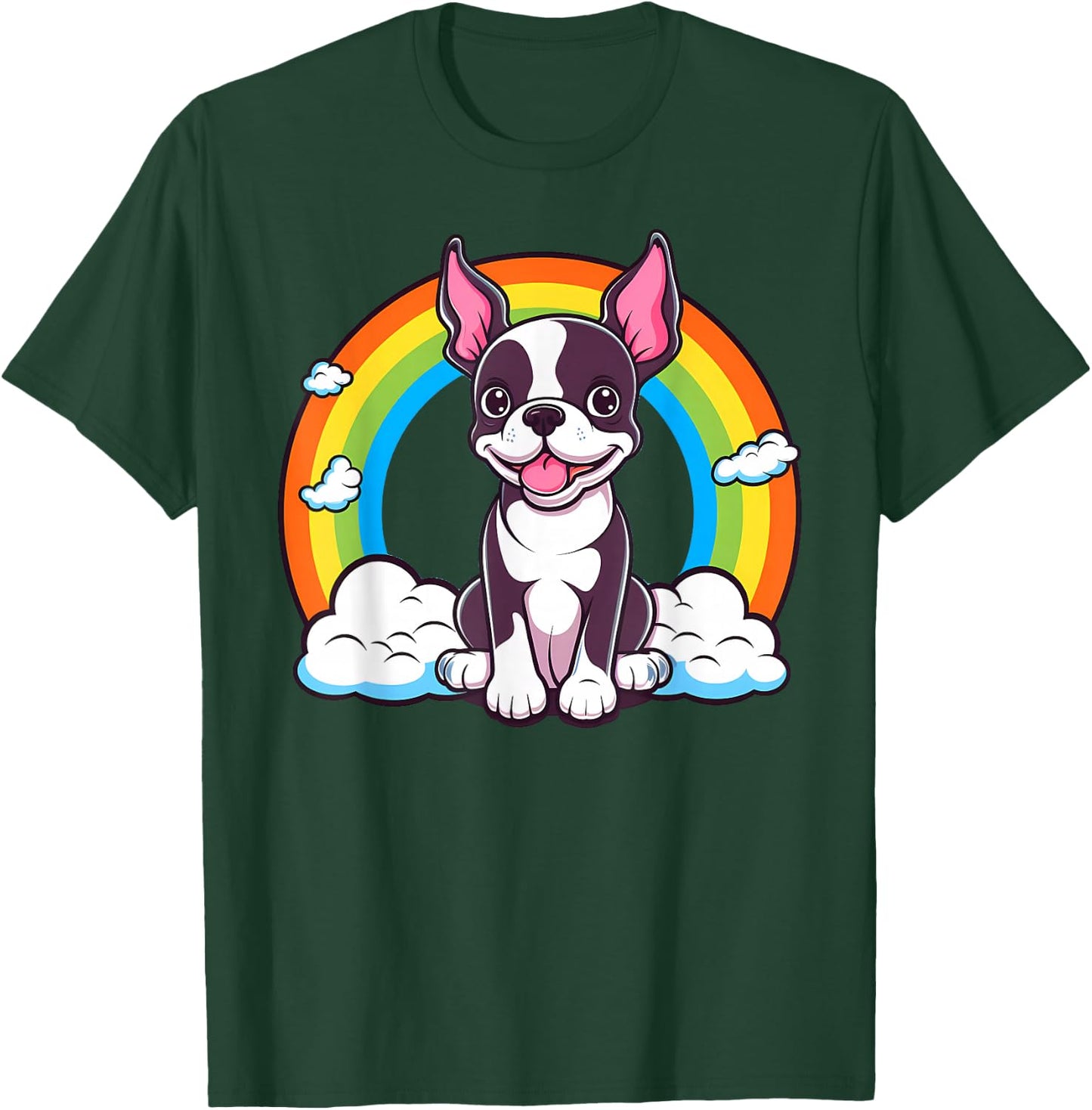 Cute Boston Terrier Rainbow Kawaii Puppy Dog T-Shirt - T-Shirt | Forest