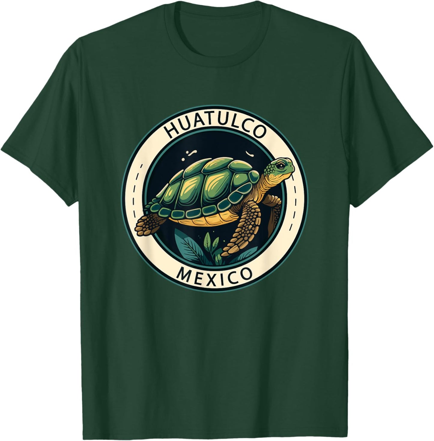 Huatulco Mexico Turtle Illustrated Vintage T-Shirt - T-Shirt | Forest