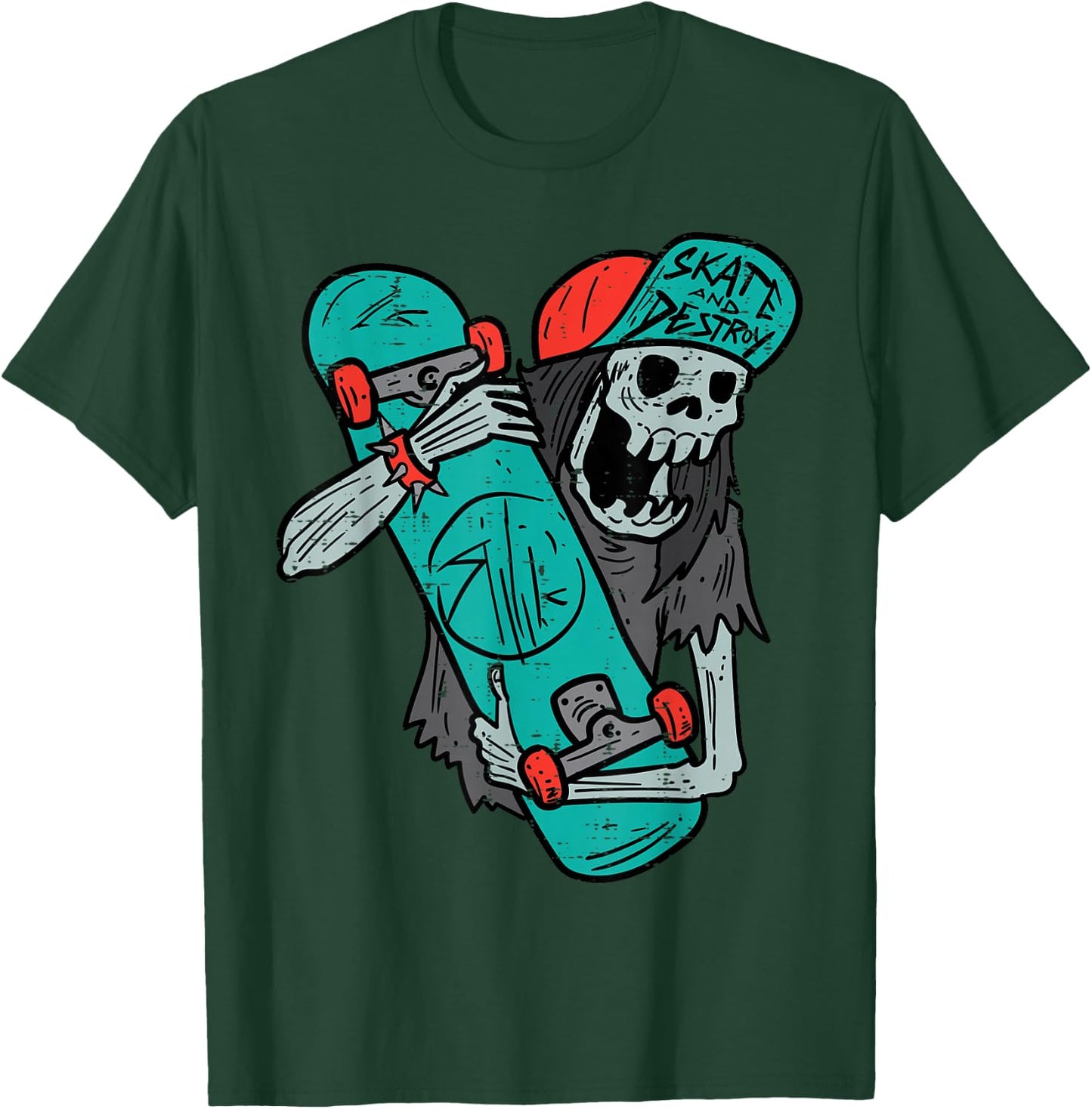 Skater Skeleton Retro VIntage Skateboard Halloween Boys T-Shirt - T-Shirt | Forest