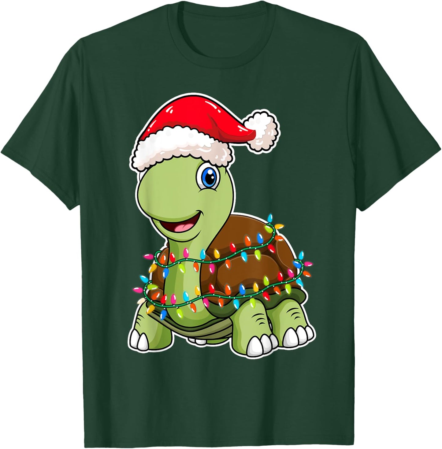 Christmas Lights Turtle Wearing Xmas Hat - Sea Turtle Lover T-Shirt - T-Shirt | Forest