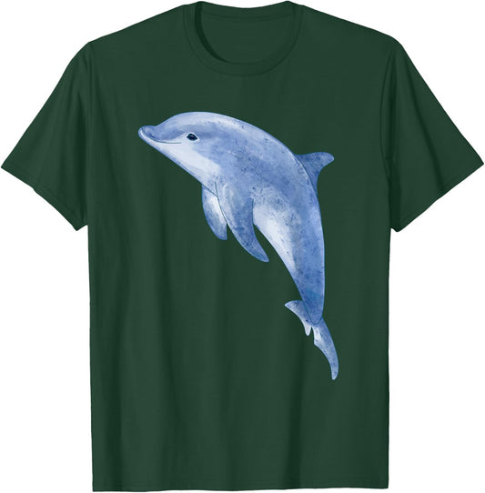 Cute Playful Blue Bottlenose Dolphin Watercolor Artwork T-Shirt - T-Shirt | Forest