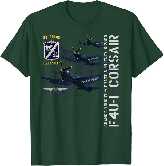 WWII AVIATION APPAREL F4U-1 CORSAIR (214) - -Adults and Kids - Blue - Small T-Shirt - T-Shirt | Forest