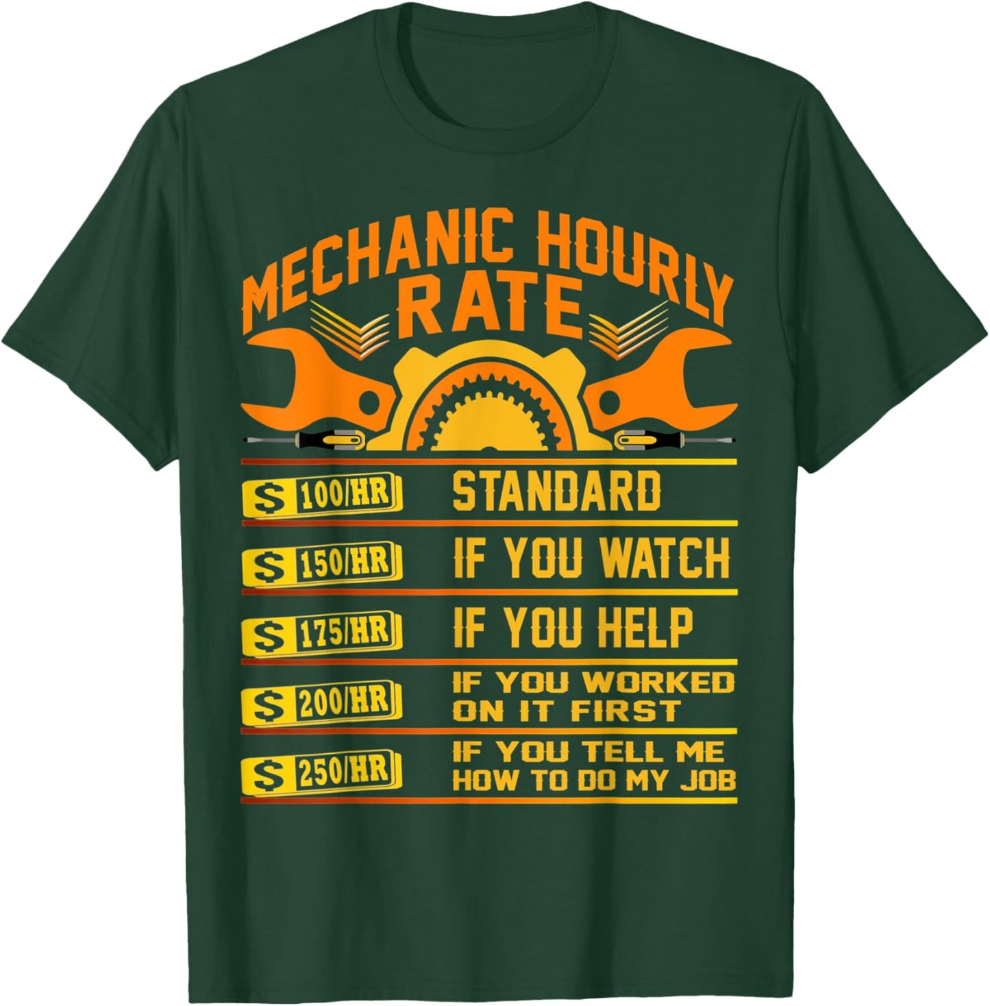 Funny Mechanic Hourly Rate Gifts Shirt Labor Rates T-Shirt - T-Shirt | Forest