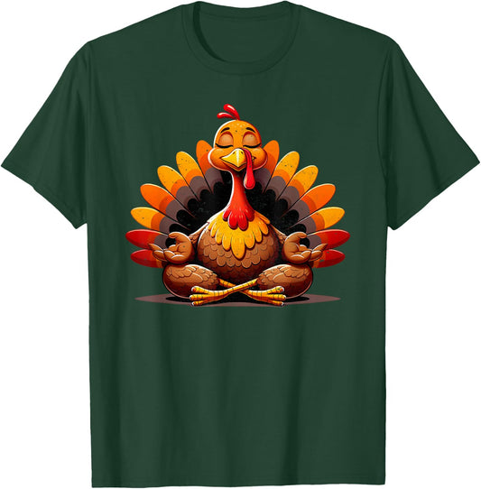 Turkey Yoga Thanksgiving Day Funny Meditating Namaste Fall T-Shirt - T-Shirt | Forest