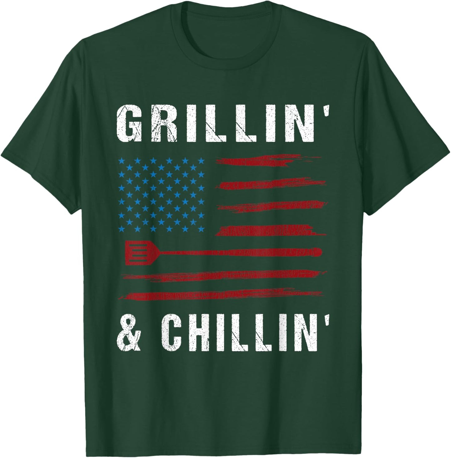 Grillin' & Chillin' American Flag - BBQ Grilling Barbecuing T-Shirt - T-Shirt | Forest