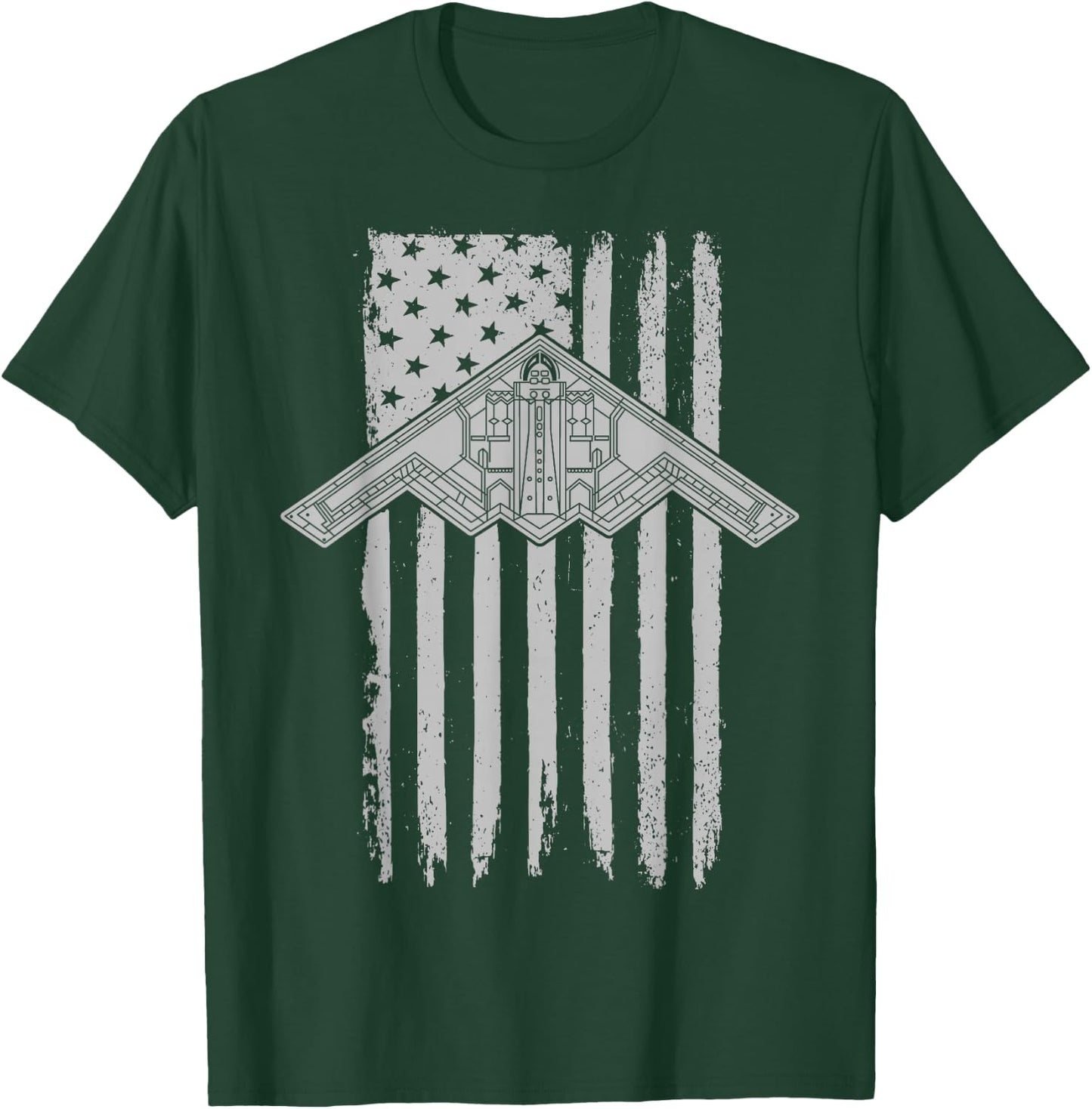 B-2 Stealth Bomber Military Airplane American Flag B2 T-Shirt - T-Shirt | Forest