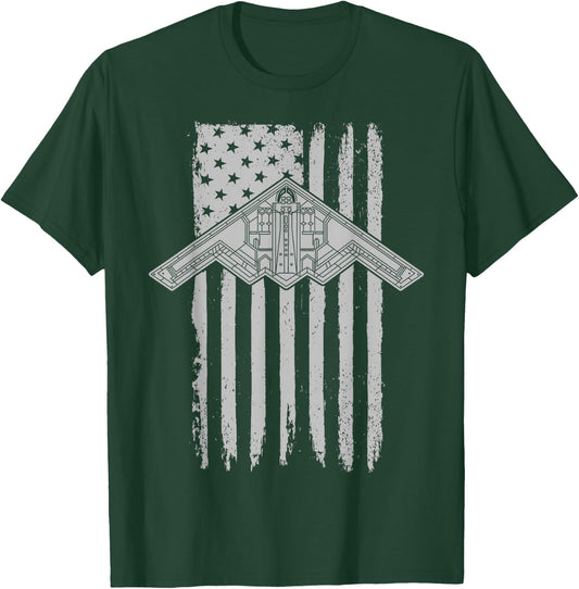 B-2 Stealth Bomber Military Airplane American Flag B2 T-Shirt - T-Shirt | Forest