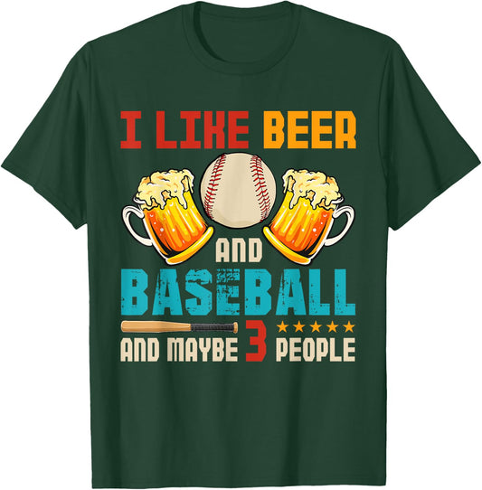 Vintage I Like Beer And Baseball And Maybe 3 People Drinker T-Shirt - T-Shirt | Forest