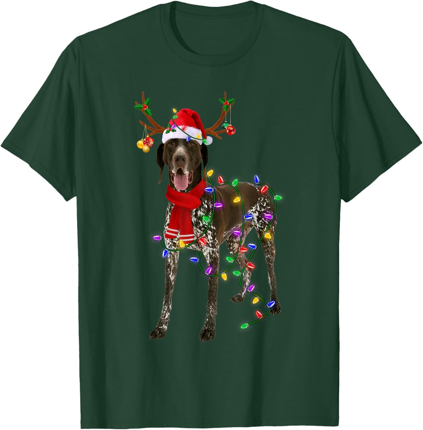 German Shorthaired Pointer Dog Tree Christmas Lights Pajama T-Shirt - T-Shirt | Forest