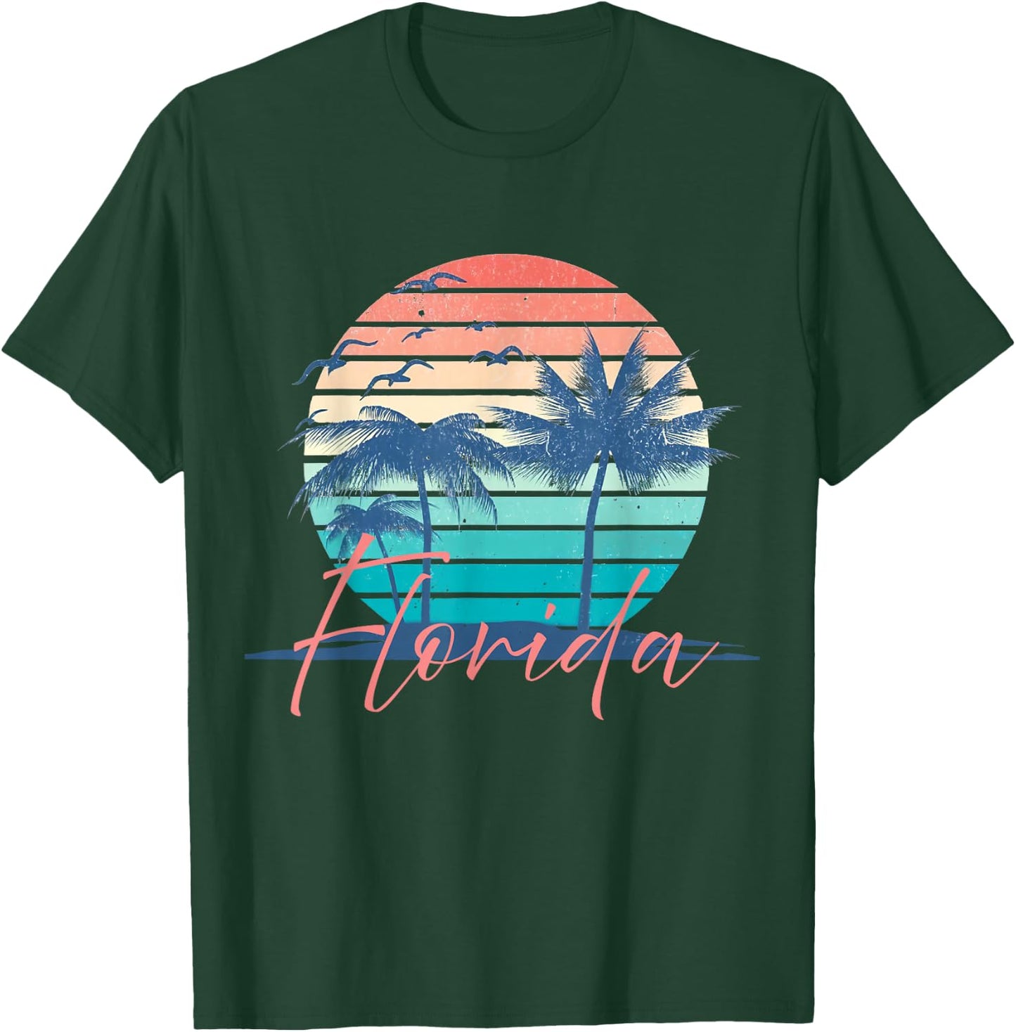 Florida Vintage Summer Vibes Beach Sunset Retro Palm Tree T-Shirt - T-Shirt | Forest