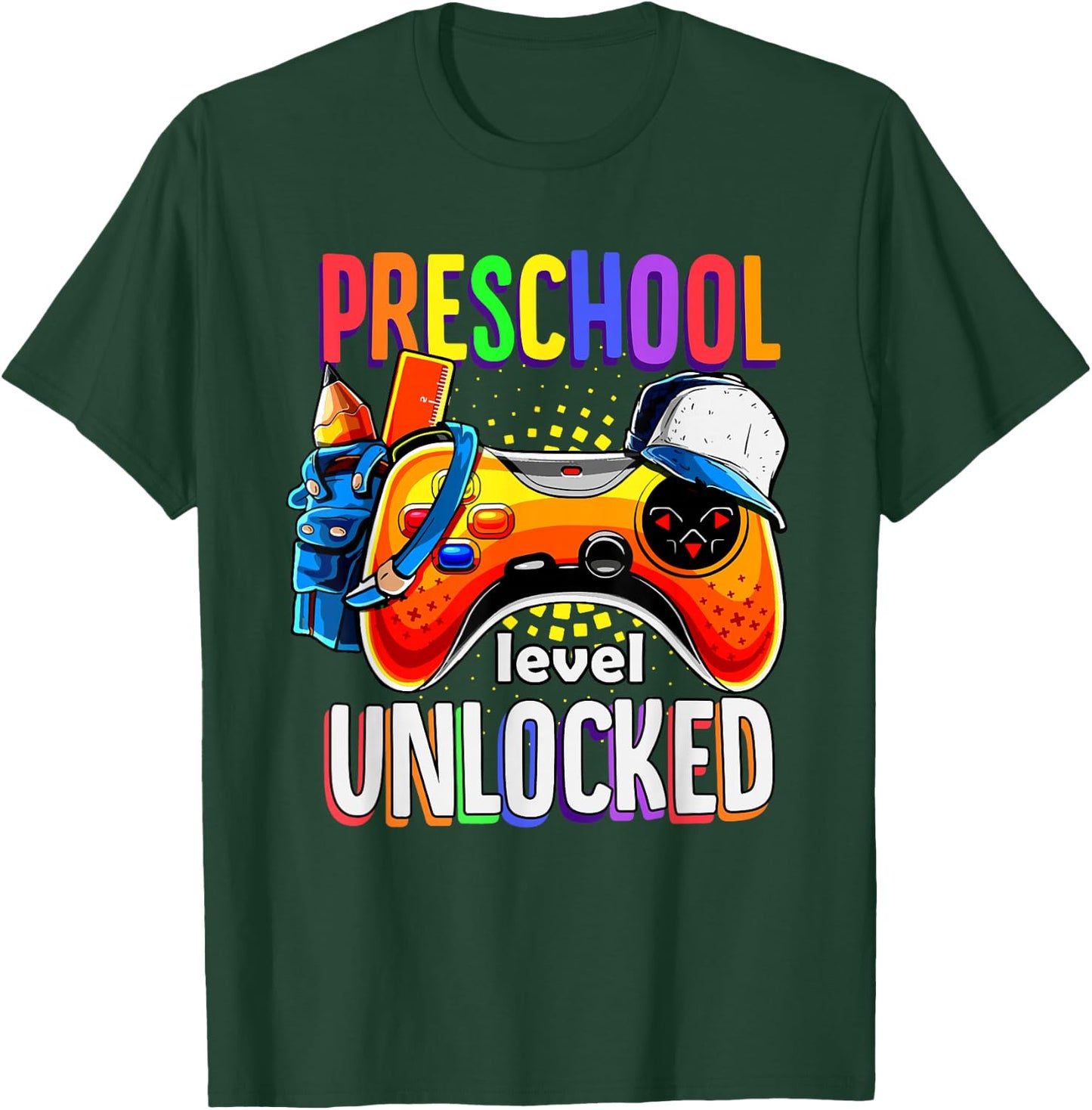 Gamer Back To School Gamepad Preschool Level Unlocked T-Shirt - T-Shirt | Forest