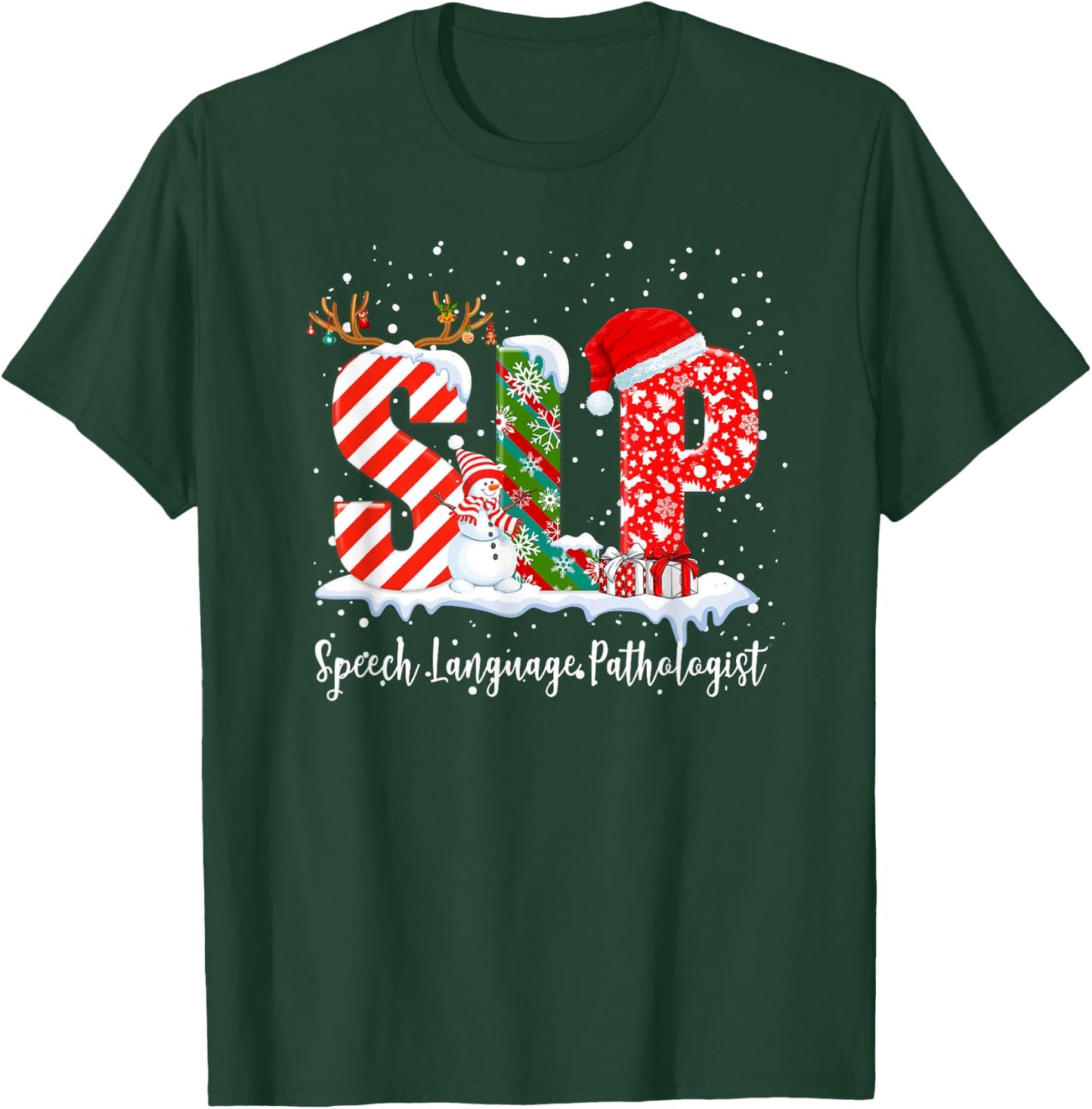 Funny SLP Speech Language Pathologist Santa Christmas Pajama T-Shirt - T-Shirt | Forest