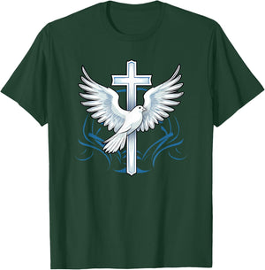 Holy Spirit Dove Praise Jesus Baptism of Jesus Cross T-Shirt - T-Shirt | Forest