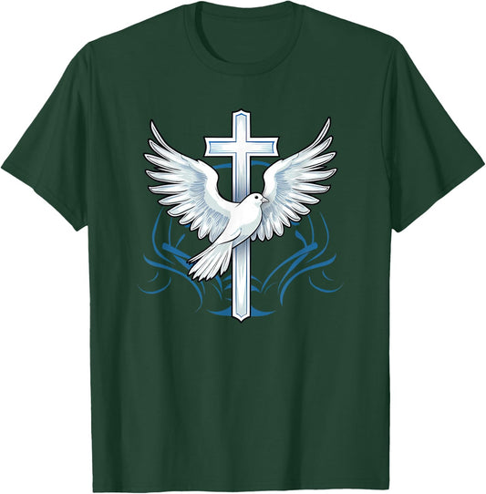 Holy Spirit Dove Praise Jesus Baptism of Jesus Cross T-Shirt - T-Shirt | Forest