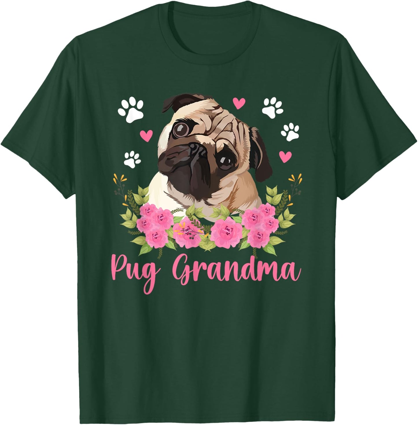 Pug Grandma Flowers Grandma Of A Pug Grandmother T-Shirt - T-Shirt | Forest