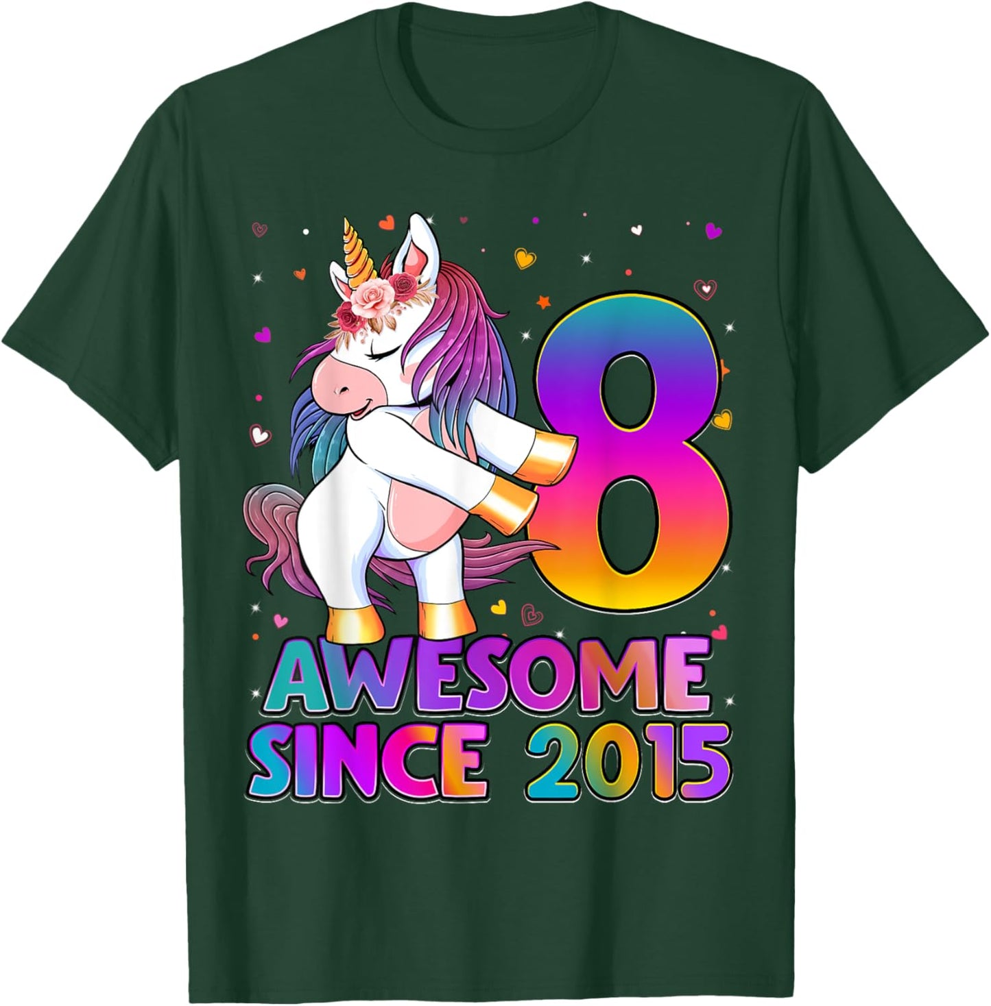 8 Years Old Unicorn Flossing 8th Birthday Girl Unicorn Party T-Shirt - T-Shirt | Forest