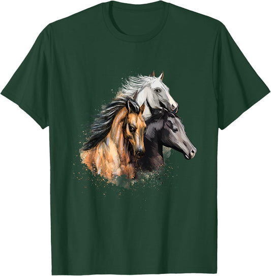 3 Horses - Horse Animal Lover Horseman Equestrian Riding T-Shirt - T-Shirt | Forest