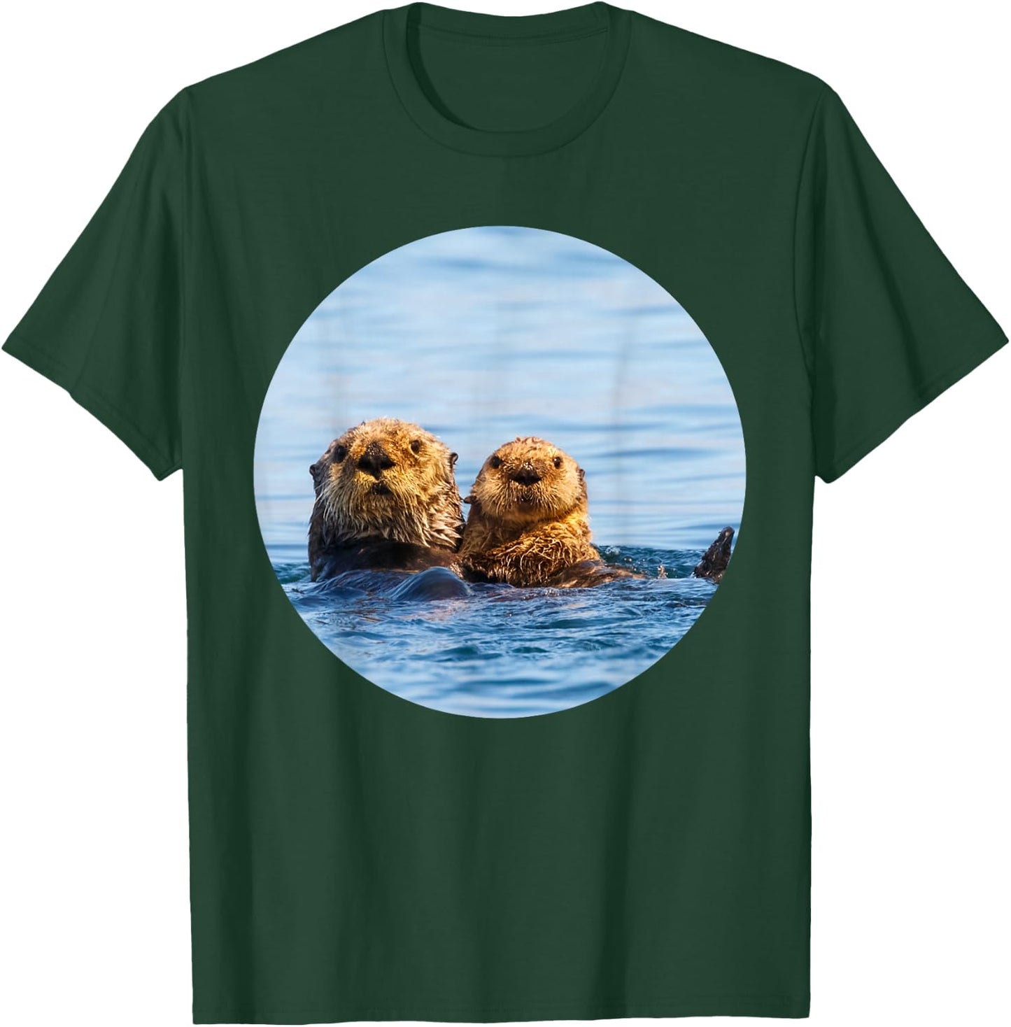Cute Mom and Baby Sea Otter Swimming Seaotters T-Shirt - T-Shirt | Forest