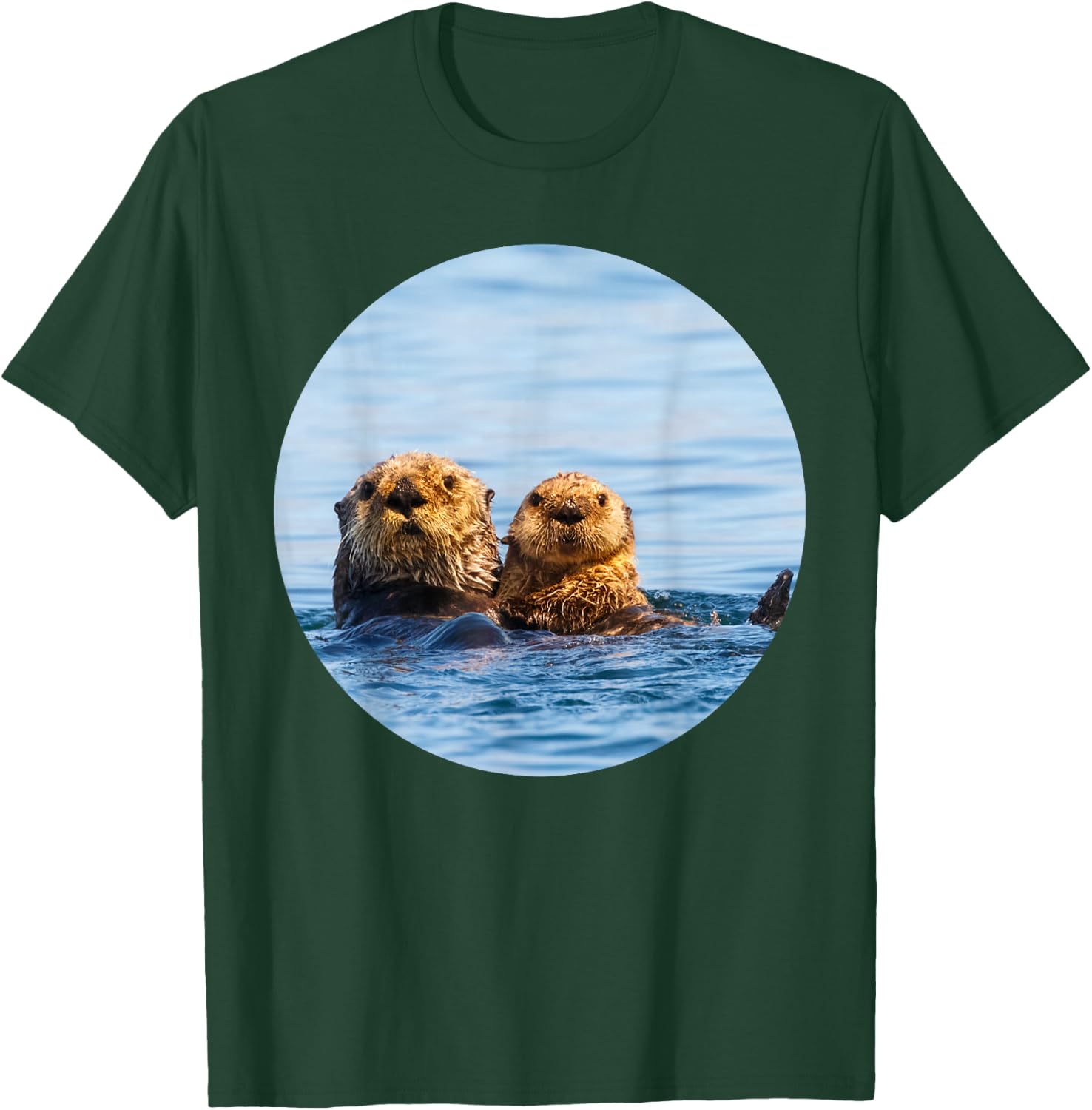 Cute Mom and Baby Sea Otter Swimming Seaotters T-Shirt - T-Shirt | Forest