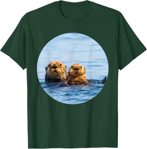 Cute Mom and Baby Sea Otter Swimming Seaotters T-Shirt - T-Shirt | Forest