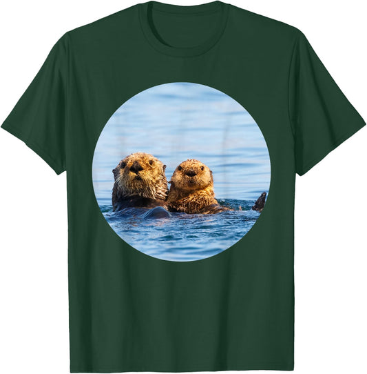 Cute Mom and Baby Sea Otter Swimming Seaotters T-Shirt - T-Shirt | Forest