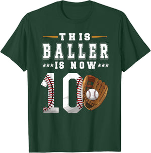 10th Birthday Baseball Boy Ten Year Old Baseball Player T-Shirt - T-Shirt | Forest