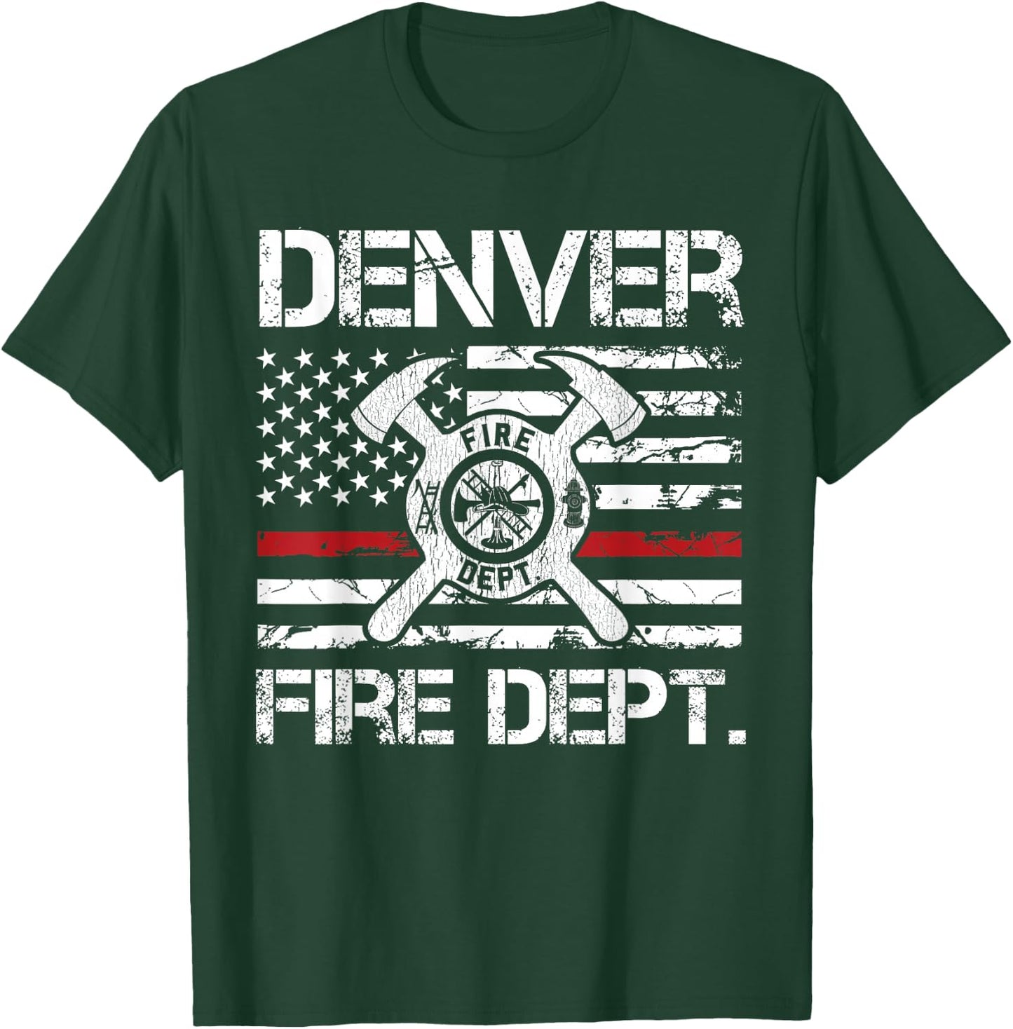 Denver Colorado Fire Department Thin Red Line Logo T-Shirt - T-Shirt | Forest