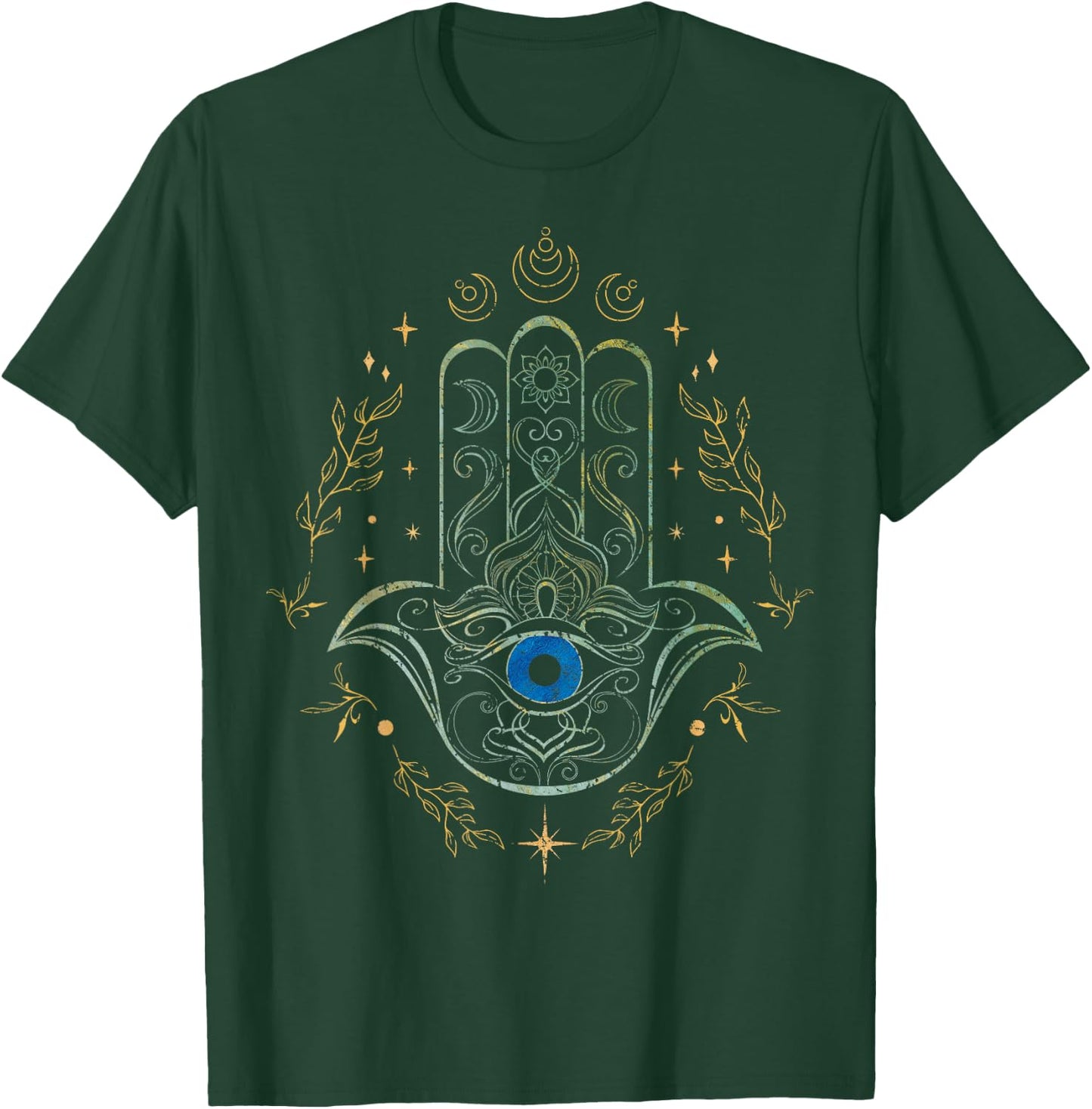 Evil Eye Hamsa Hand Nazar Amulet Protection Celestial Yoga T-Shirt - T-Shirt | Forest