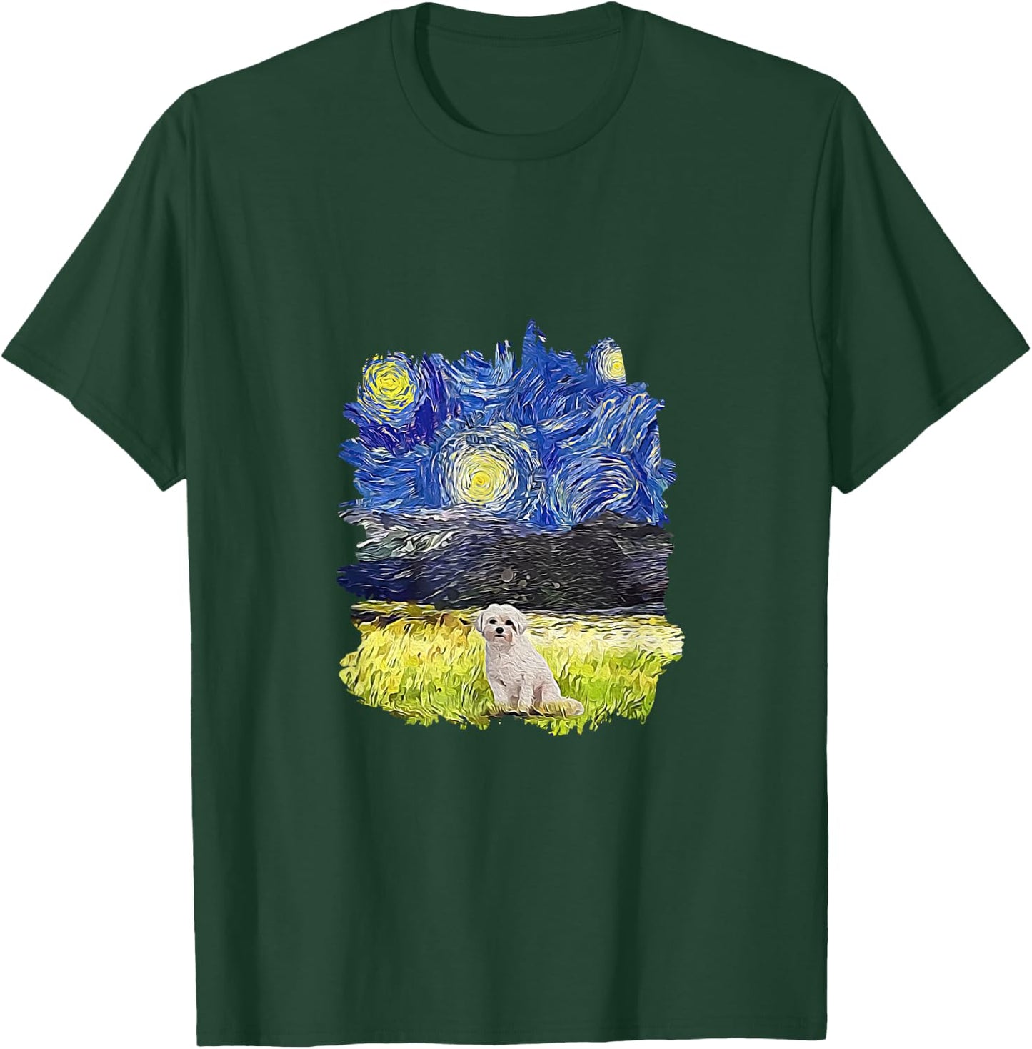 Starry Night Impressionist - Dog Art Coton de Tulear Women Kids T-Shirt - T-Shirt | Forest