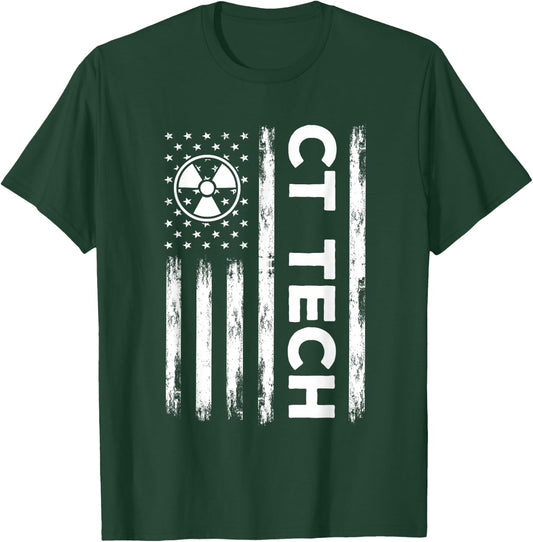 CT Tech USA Flag Radiologic Technologist Radiology America T-Shirt - T-Shirt | Forest
