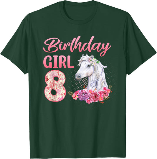 Horse Lovers 8th Birthday Girl Cute 8 Year Old T-Shirt - T-Shirt | Forest