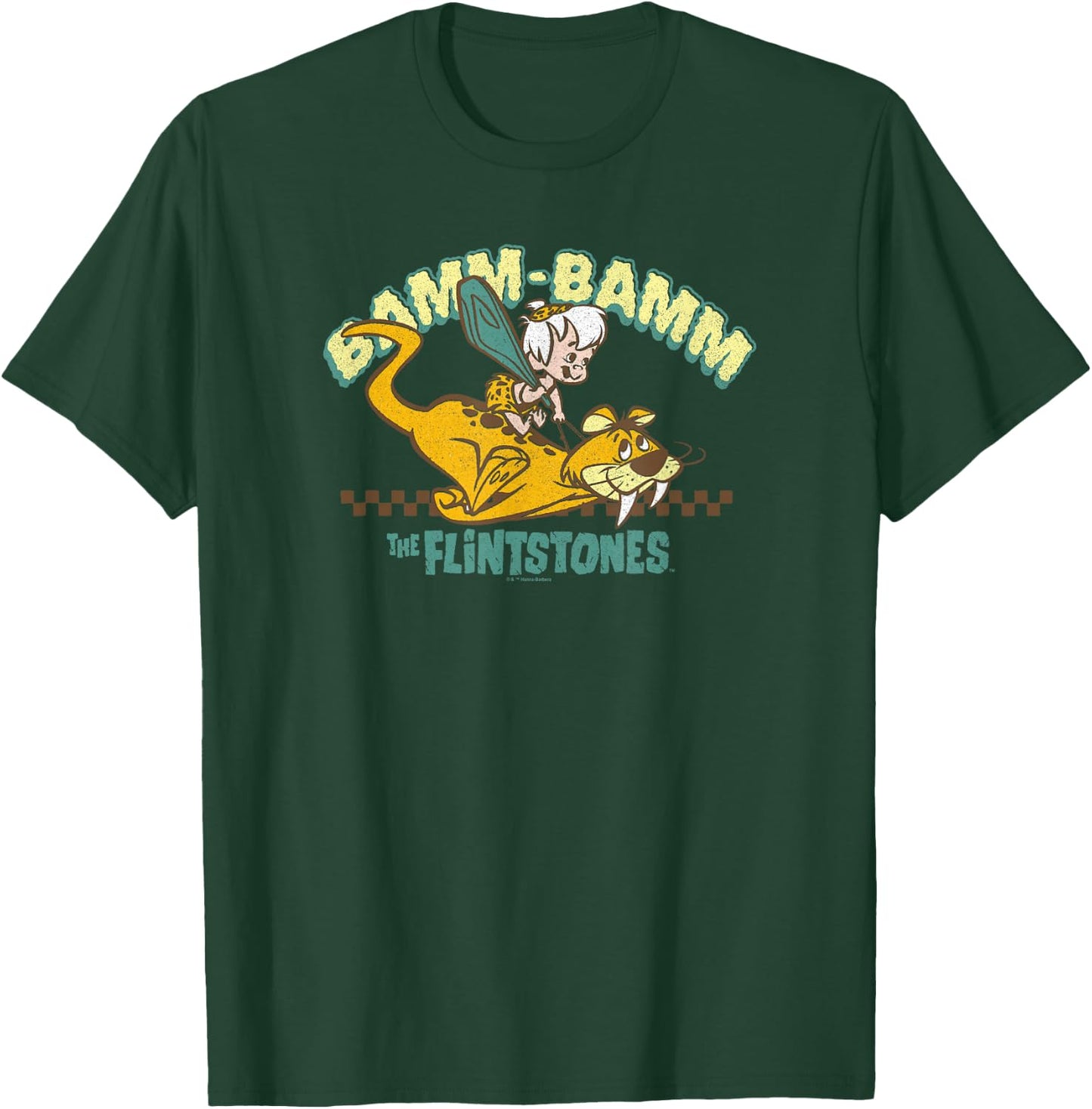 The Flintstones Bamm-Bamm Riding Baby Puss Distressed T-Shirt - T-Shirt | Forest