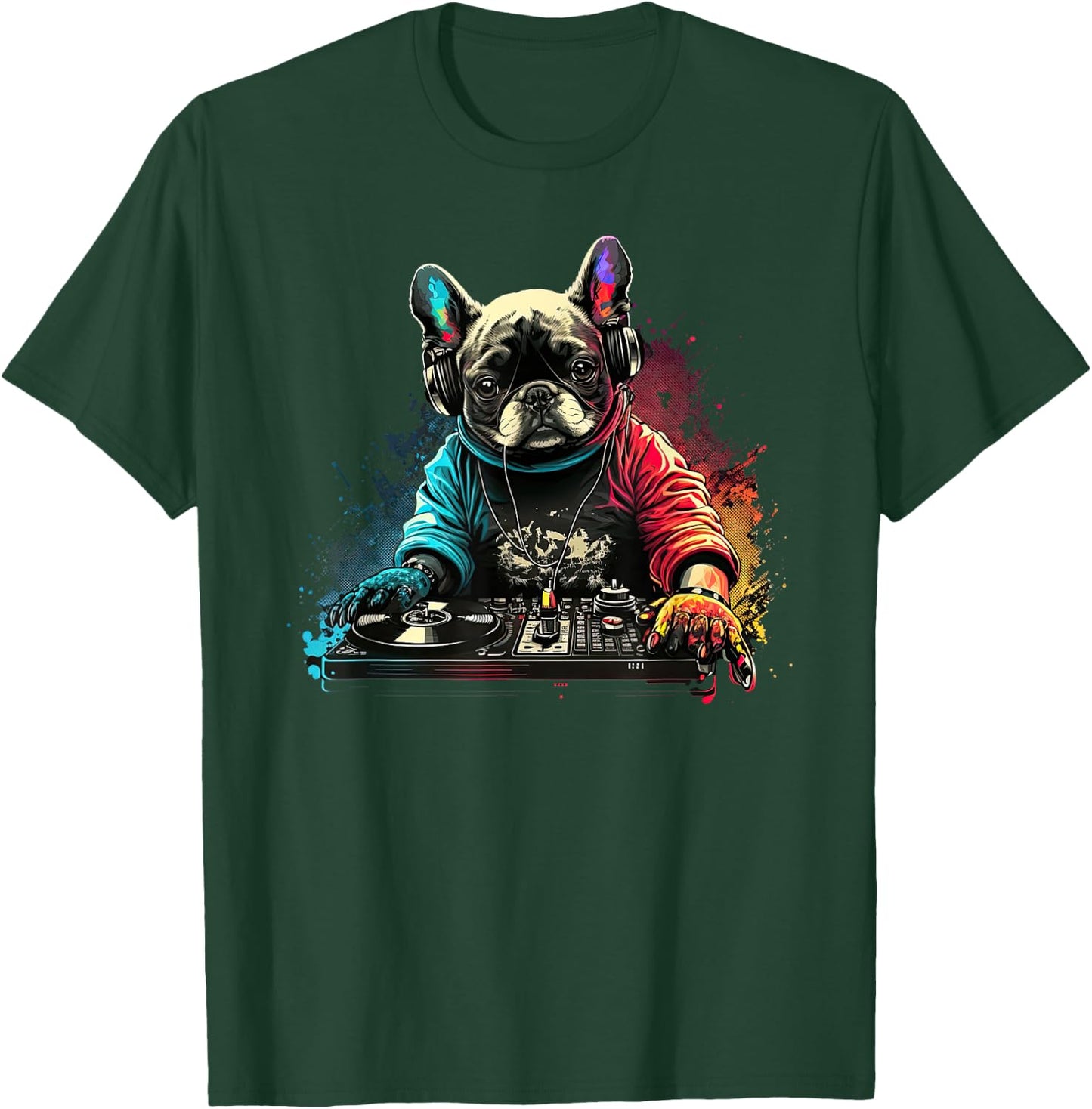 Funny French Bulldog Frenchie DJ Electronic EDM music T-Shirt - T-Shirt | Forest