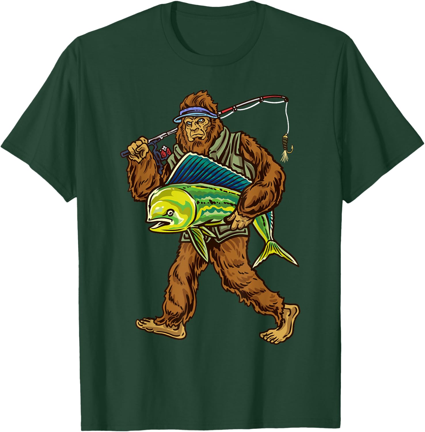 Mahi Fishing Bigfoot Ocean Dorado Fisherman T-Shirt - T-Shirt | Forest