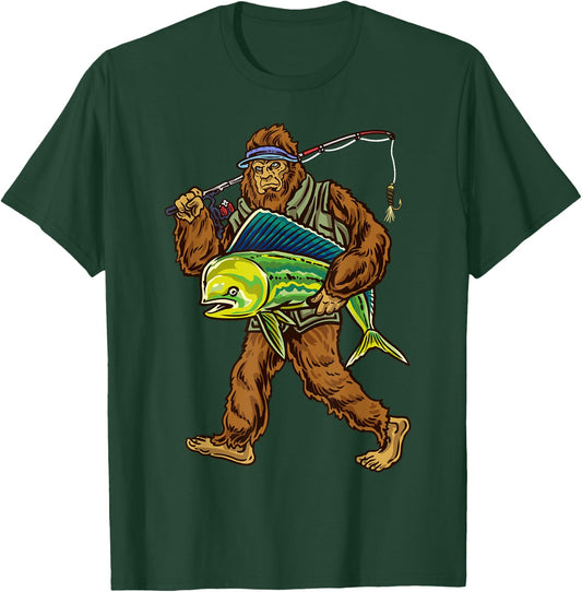 Mahi Fishing Bigfoot Ocean Dorado Fisherman T-Shirt - T-Shirt | Forest