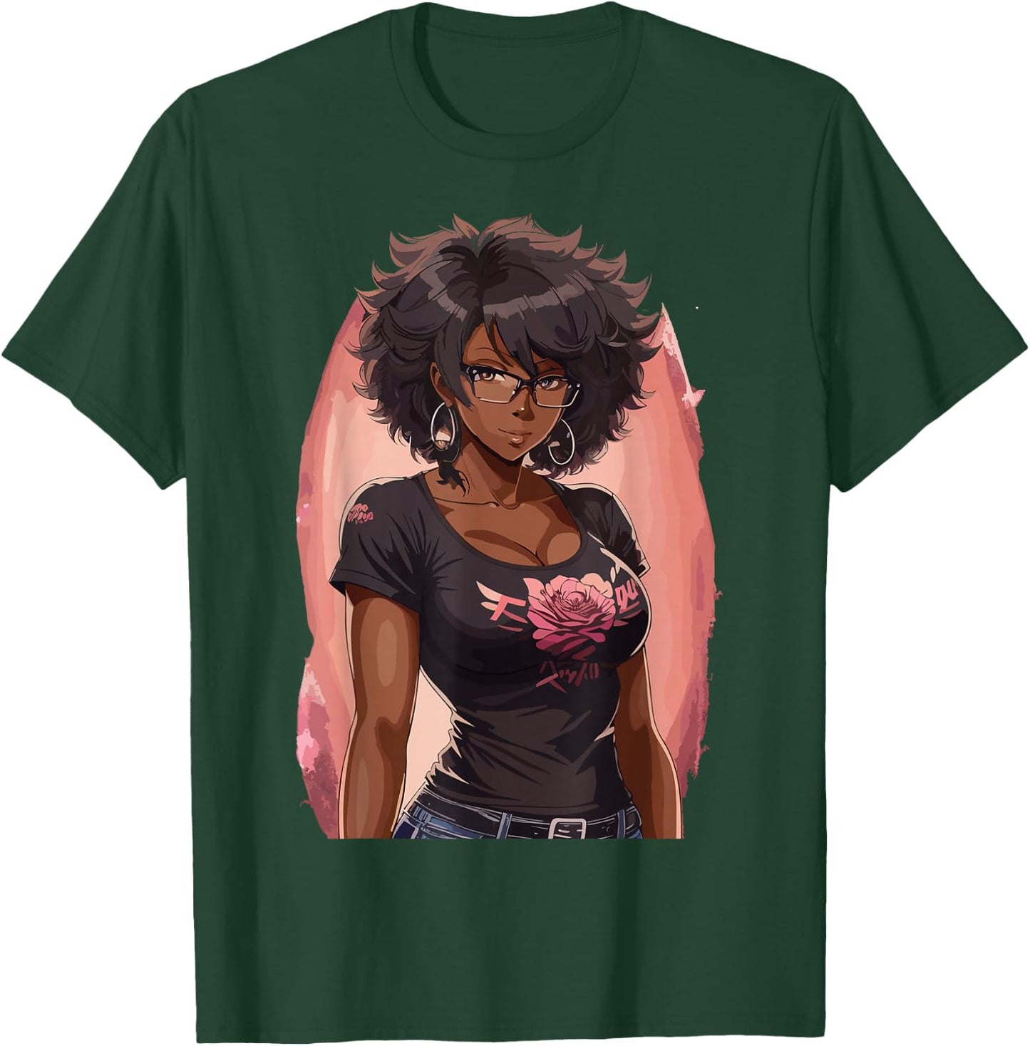 Black Anime Girl Kawaii Waifu Aesthetic Japanese T-Shirt - T-Shirt | Forest