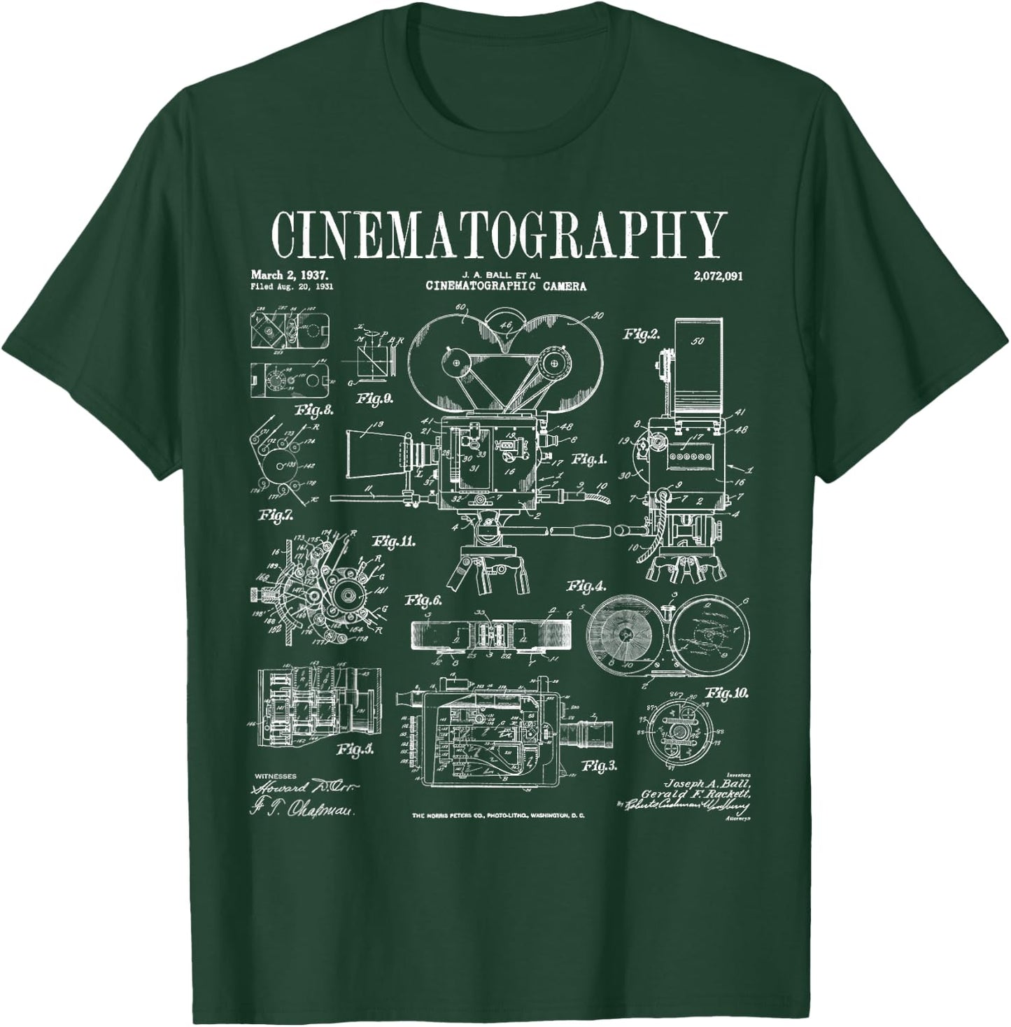Cinematography Movie Film Camera Vintage Patent Print T-Shirt - T-Shirt | Forest