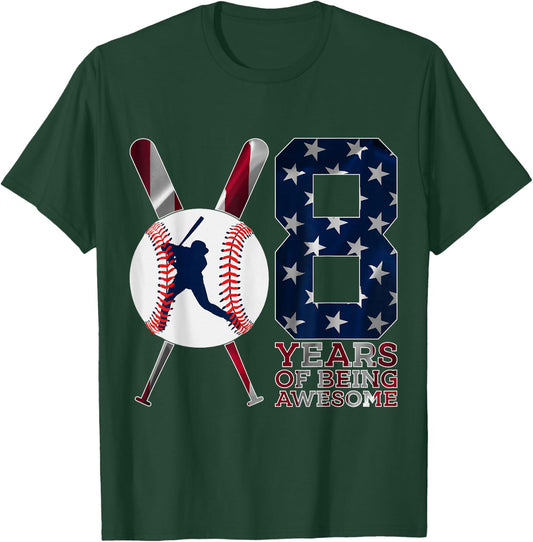 8 Years of Being Awesome Baseball 8TH Birthday T-Shirt - T-Shirt | Forest