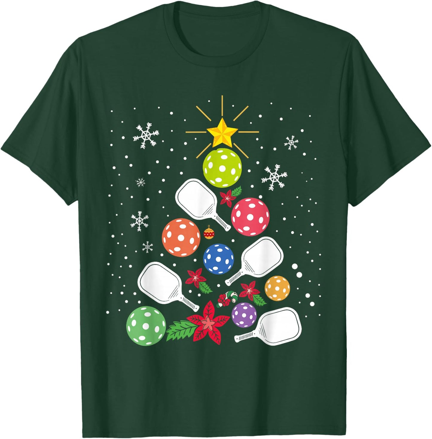 Pickleball Christmas Tree Santa Pickleball X-mas Lights T-Shirt - T-Shirt | Forest