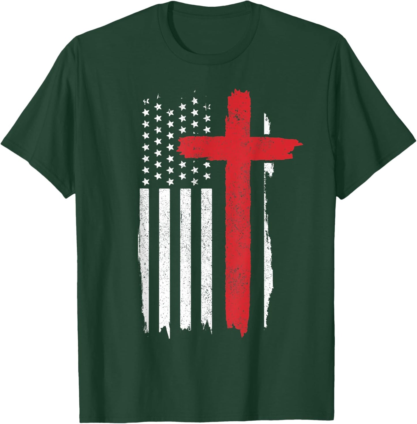 Patriotic Christian American Flag Cross Jesus Religious Men T-Shirt - T-Shirt | Forest